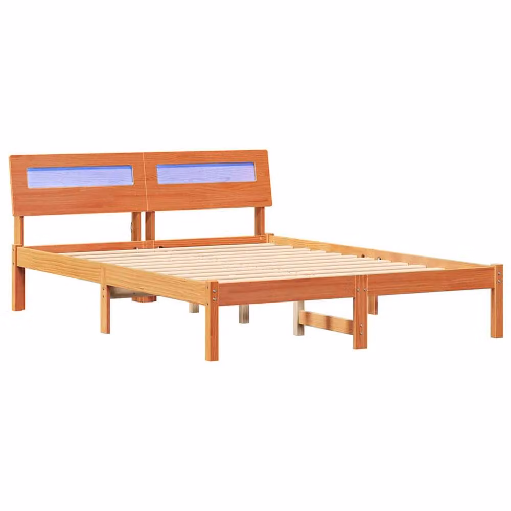Berkfield Home Modern Solid Pine Wood Bed Frame with Headboard, Wax Brown, W/D/H: 120 x 190 cm – 2