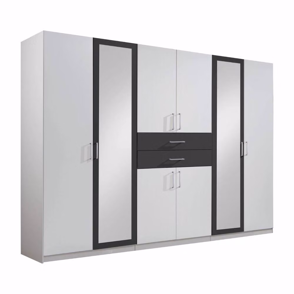 KDMD Diver White and Grey 6 Door Wardrobe with Mirror, W: 270 cm – 3
