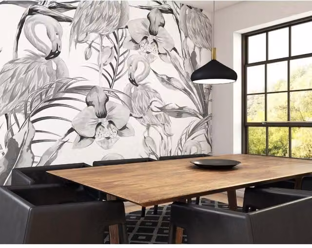 Origin Murals Paradise Flamingo Wall Mural in Black, W: 350 cm, H: 280 cm