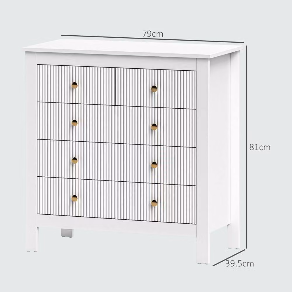STILVORA Modern 5 Drawer Chest in White and Gold with Wood and MDF Structure – 2