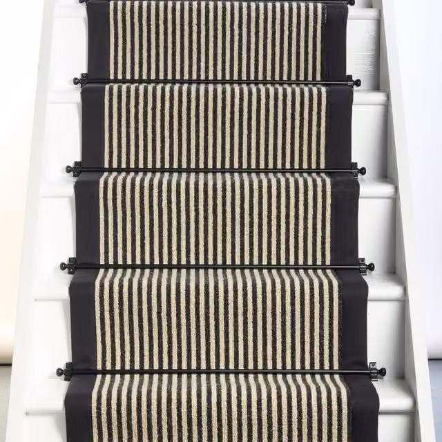RainbowHome Mayfair Striped Wool Stair Runner with Black and White Cotton Border, W: 70 cm x L: 650 cm – 1