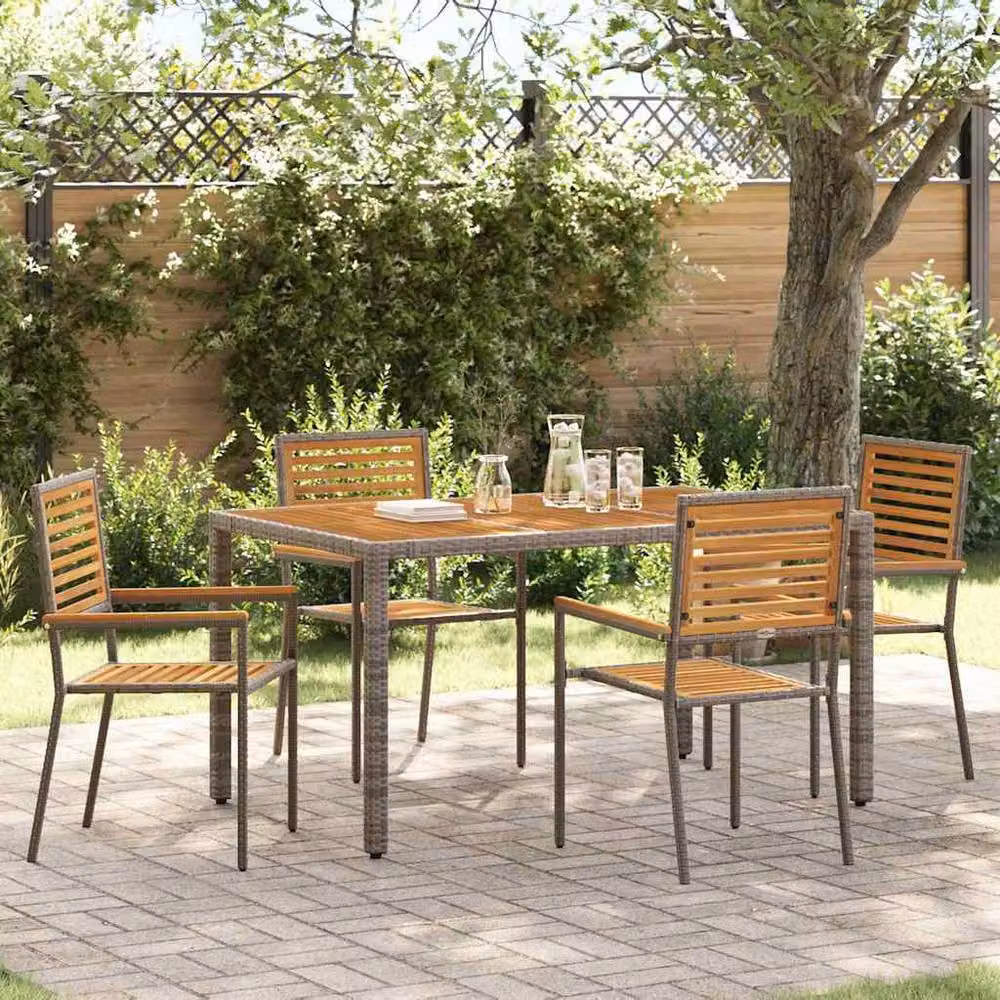 Berkfield Home Set of 4 Outdoor Chairs in Grey and Brown PE Rattan with Solid Acacia Wood – 1