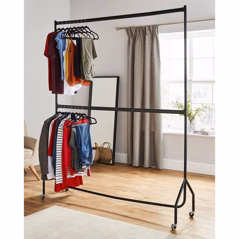 PAWNORA Heavy Duty Two Tier Metal Clothes Rail in Matt Black – 2