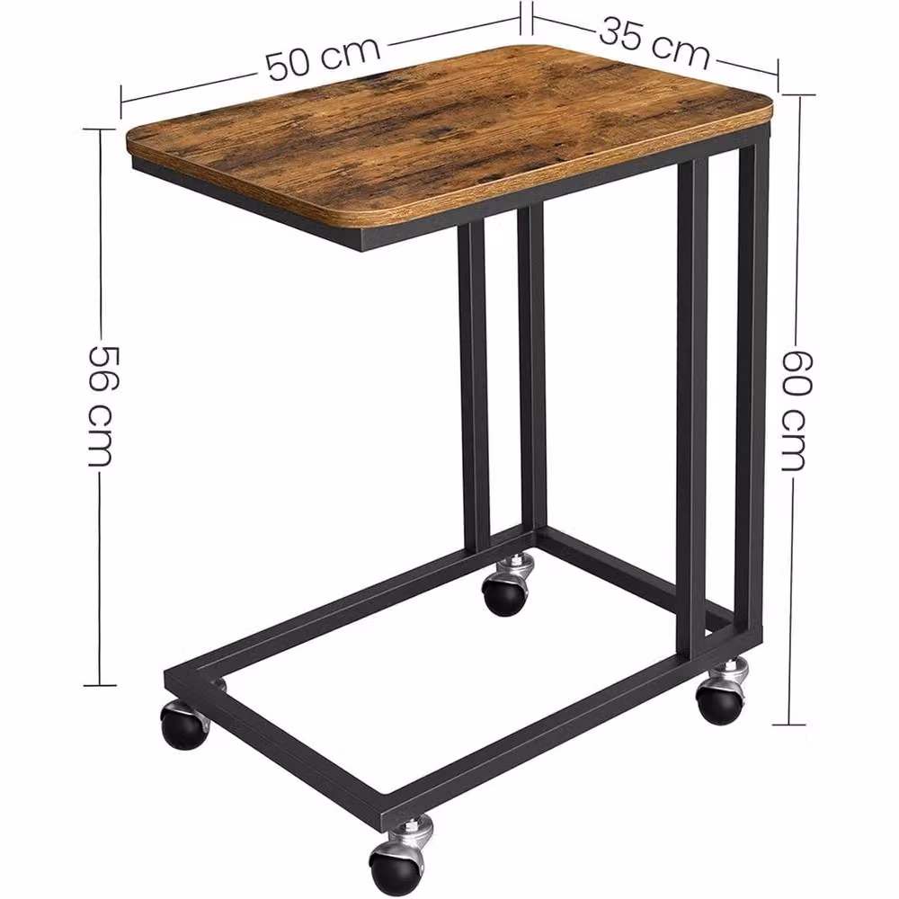 FORGEVIO Industrial Wheeled Side Coffee End Table with Matt Metal Frame in Black and Brown – 2