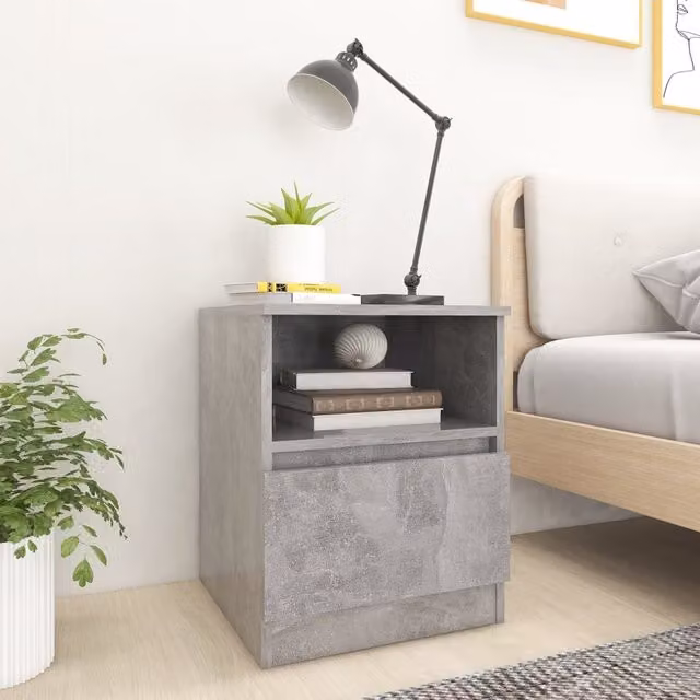 Berkfield Home Bed Cabinets 2 Piece Set in Concrete Grey, W/D/H: 40 x 40 x 50 cm