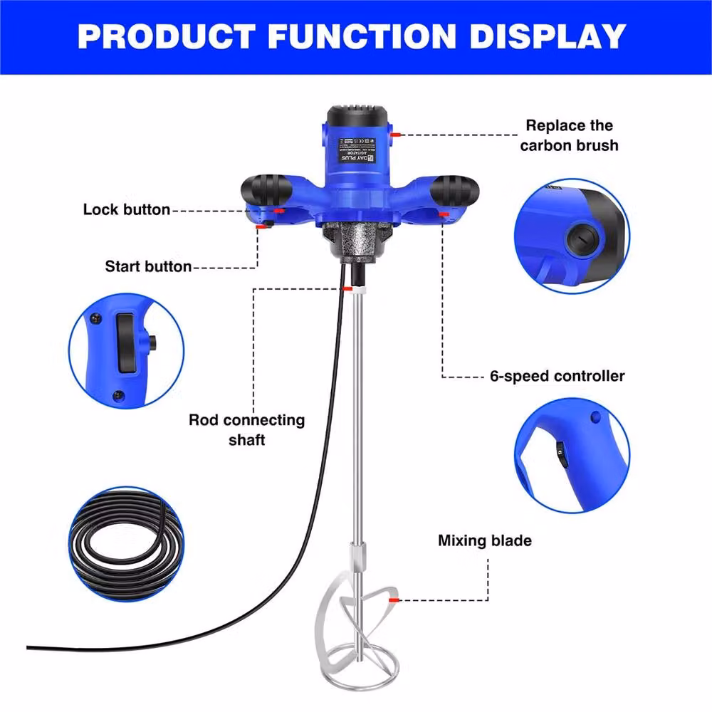 Nordara 3000W Electric Mixer for Drywall, Plaster, Mortar, Render, Paint and Tile Adhesive in Blue – 5