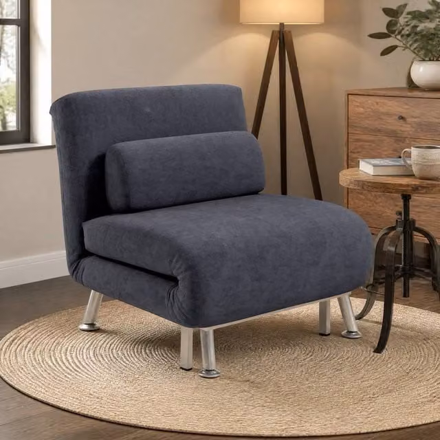 STILVORA 3-in-1 Grey Velvet Sleeper Chair Bed with Metal Frame and Armrests – 1
