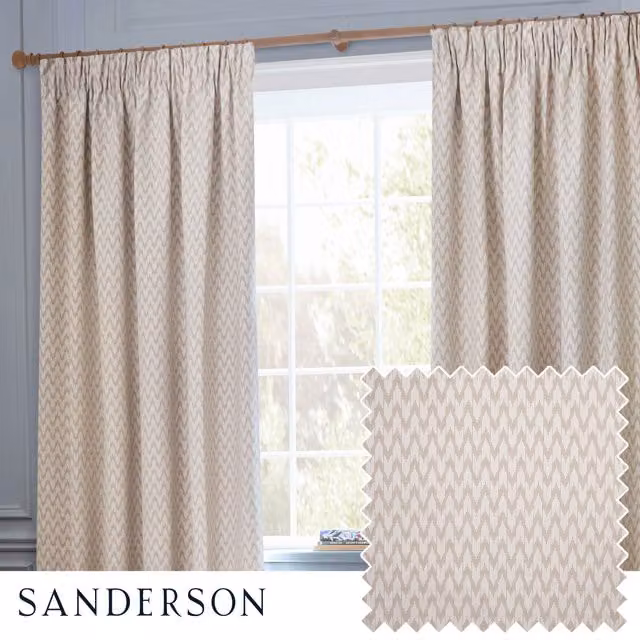 Sanderson Hutton Jacquard Pencil Pleat Room Darkening Curtains in Beige and Grey, Width: 229 cm, Drop: 229 cm – 1
