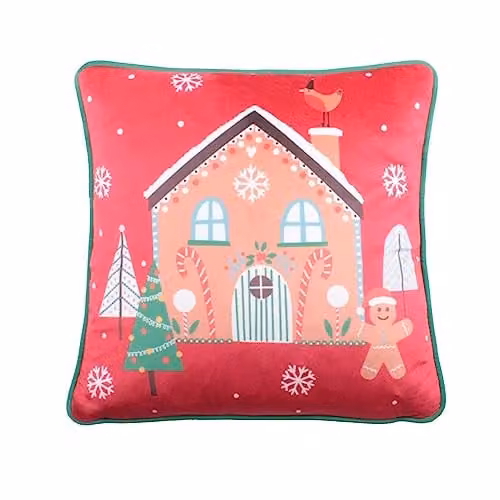 Fusion Gingerbread Man Christmas Velvet Filled Cushion, Multicolour, W/D/H: 43 x 43 x 43 cm – 3