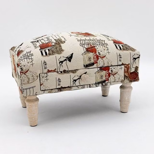 Minster Scottie Dog Fabric Footstool with Drawer, Multicolour, W: 45 cm, D: 25 cm, H: 28 cm – 1