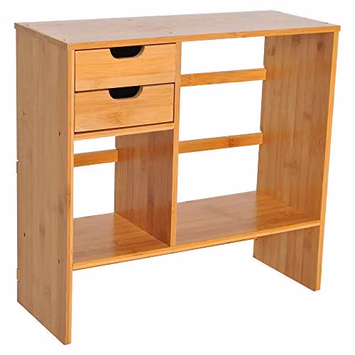 HOMCOM Bamboo Desk Organiser and Desktop Bookshelf with 2 Drawers, Brown, W: 48.0 cm, D: 19.5 cm, H: 46.0 cm – 4