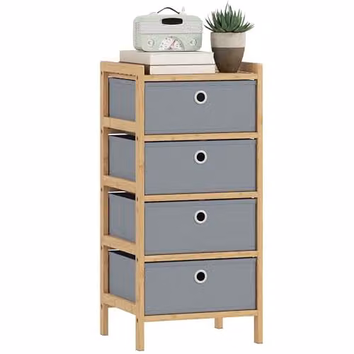 HOMCOM Chest of Drawers with Bamboo Frame and 4 Grey Fabric Drawers – 1