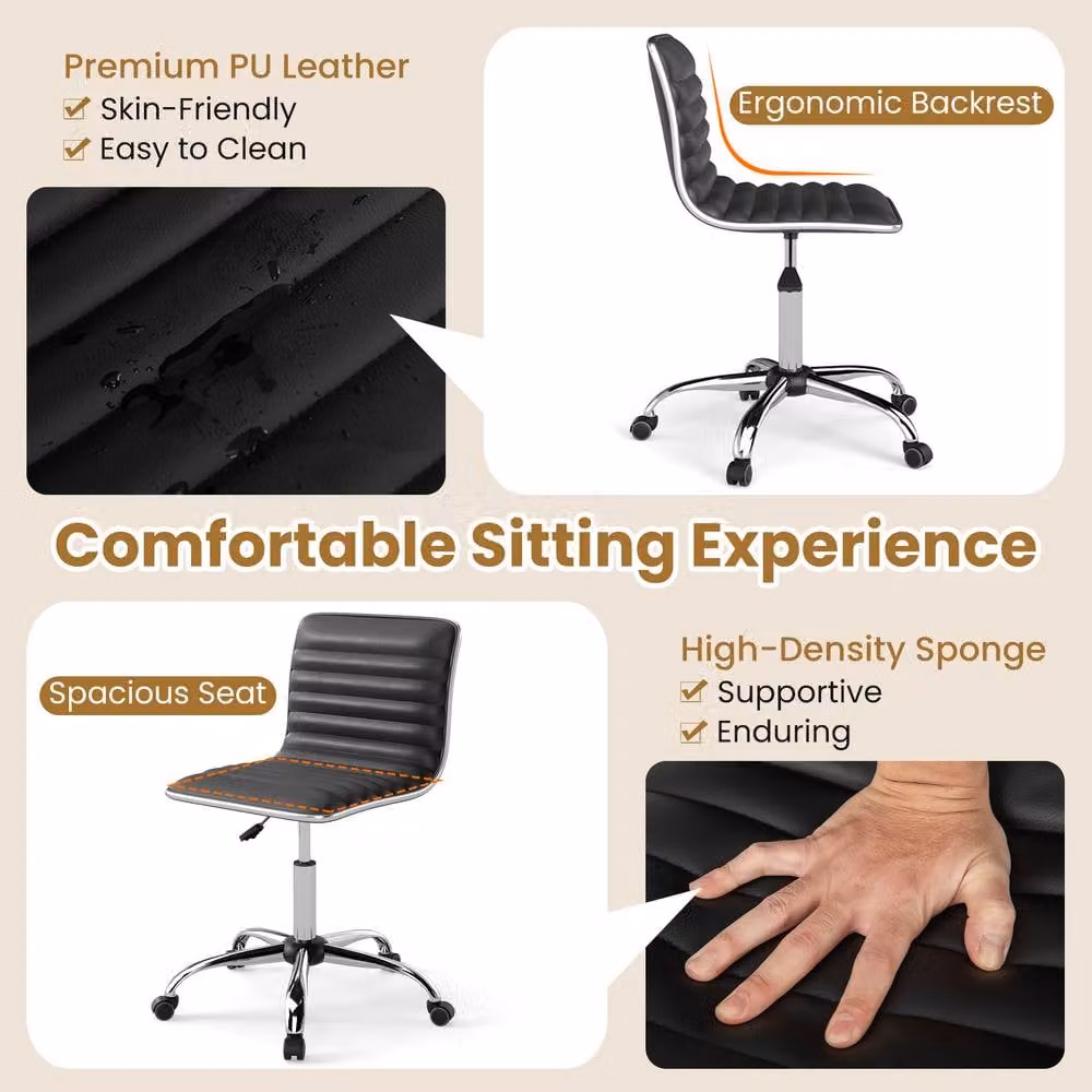 Costway Black Synthetic Leather Adjustable Task Chair with Swivel Seat and Castors – 6