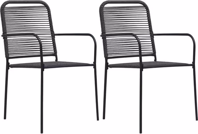 Berkfield Home Modern Garden Chairs Set of 2 in Black Cotton Rope and Matt Steel – 1