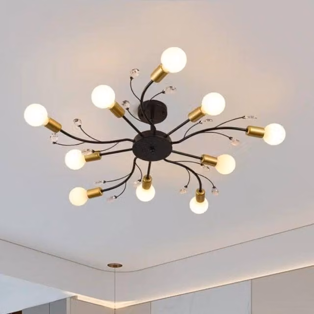 Garwarm 10-Light Modern Semi Flush Pendant Chandelier in Black with Crystal and Metal – 1