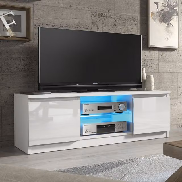 Creative Furniture Aura Modern Glossy White TV Unit with Integrated Lighting W/D/H: 120 x 38 x 40 cm