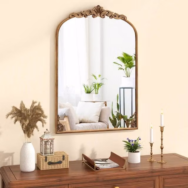 Costway Antiqued Gold Dramatic Arched Wall Mirror W: 95 cm, H: 66 cm – 1
