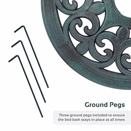 GardenKraft 17430 Bird Bath with Solar Powered Light in Green Verdigris Metal Effect, H 80 cm x W 43 cm x D 43 cm – 3