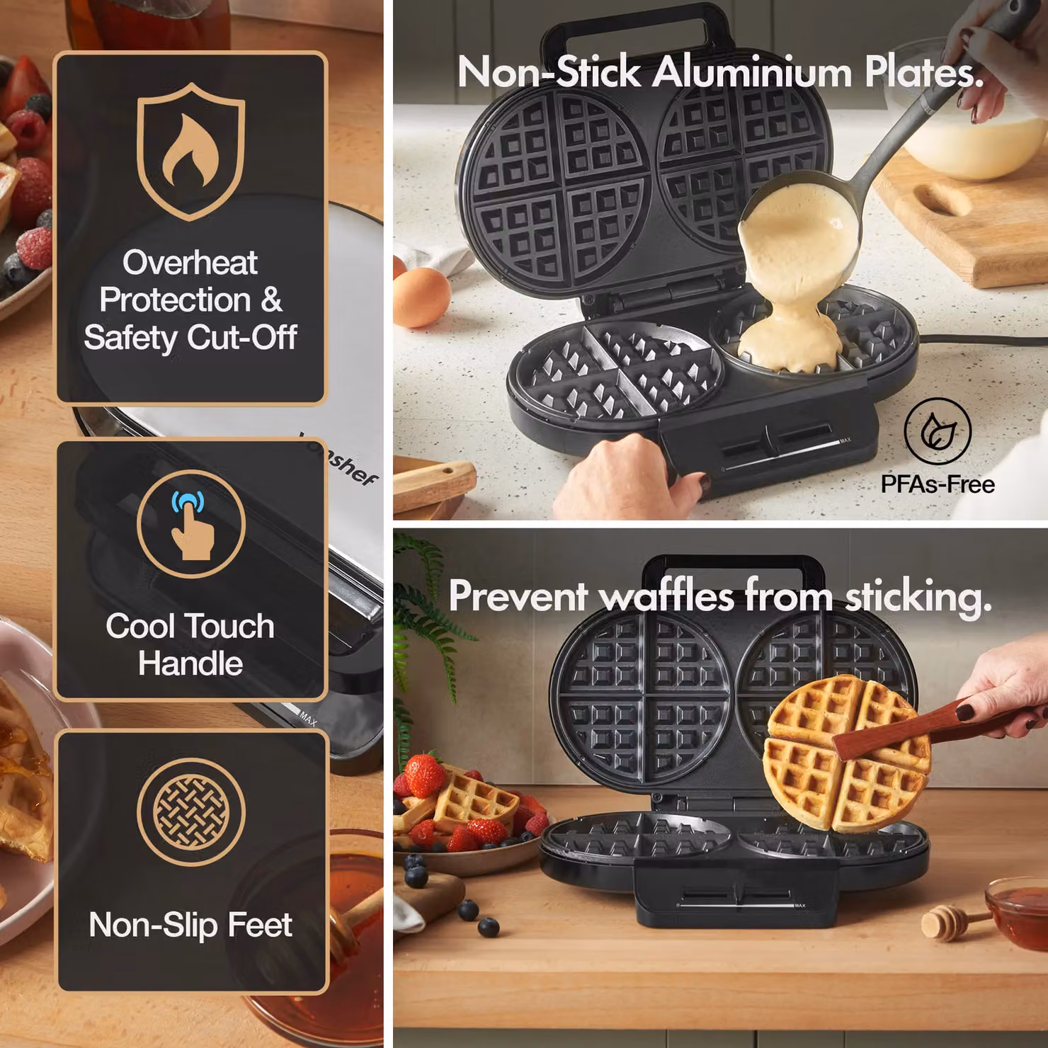 VonShef Dual Round Waffle Maker in Black – 4