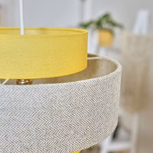 ValueLights Modern Fabric Cylinder Pendant Light Shades in Yellow and Grey, Set of 2, Width: 30 cm – 2