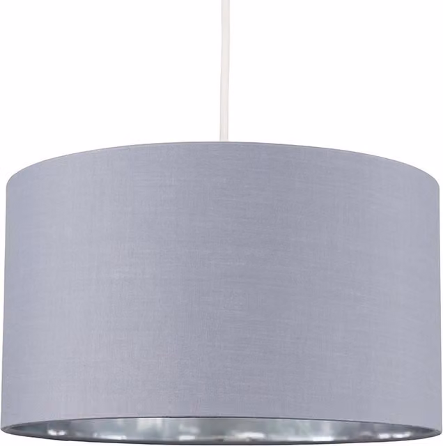 Reni Large Grey and Chrome Fabric Cylinder Ceiling Pendant Shade