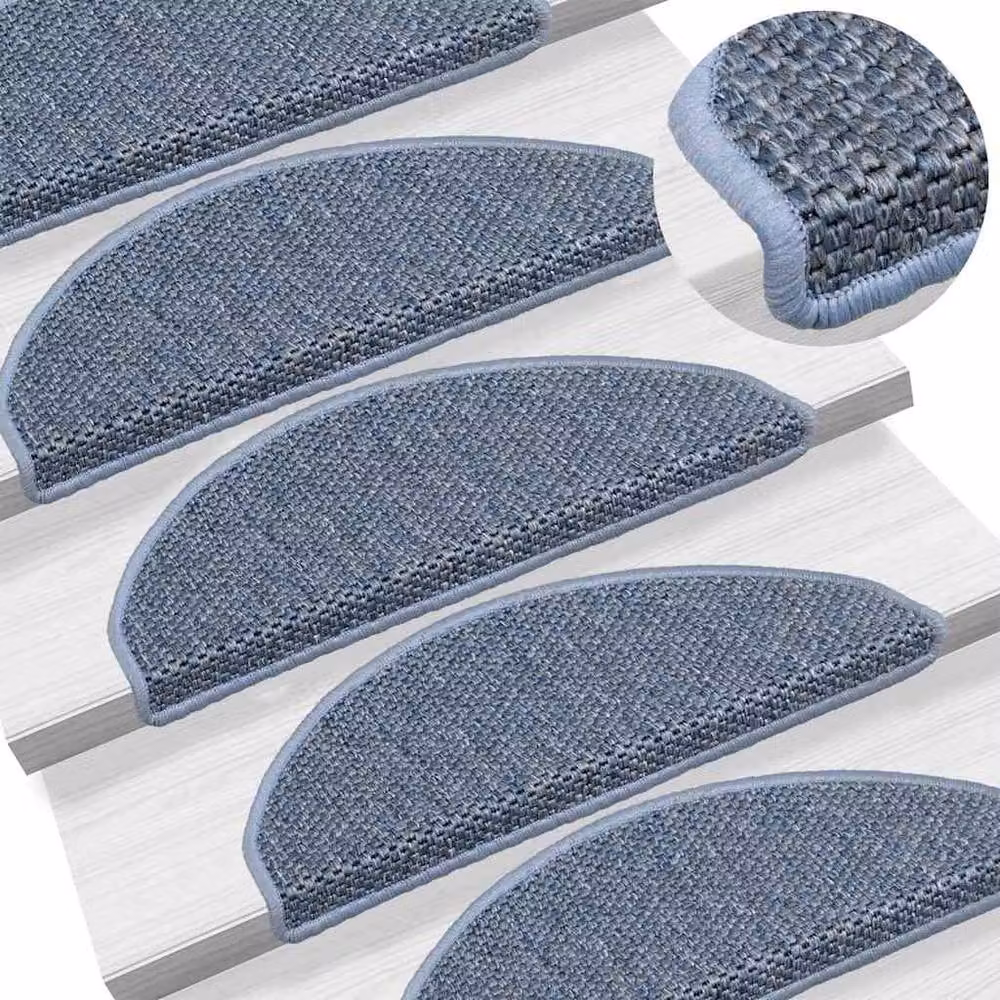 Berkfield Home Self-adhesive Sisal-Look Stair Mats, 15 Pieces, Blue, W: 65 cm, D: 21 cm, H: 4 cm – 3