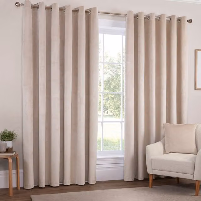 Divante Beige Velvet Blackout Eyelet Curtain Panel, Height: 229 cm