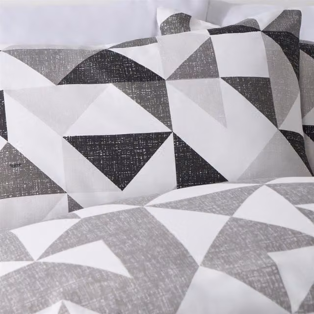 OHS Geo Shapes Reversible Duvet Cover and Pillowcase Set, Black and Multicolour, 90 x 200 cm