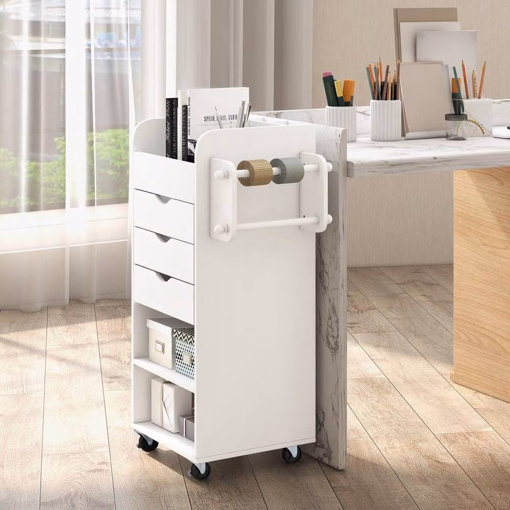 EONLION White Metal Rolling Storage Cart with Castors and Lock – 3