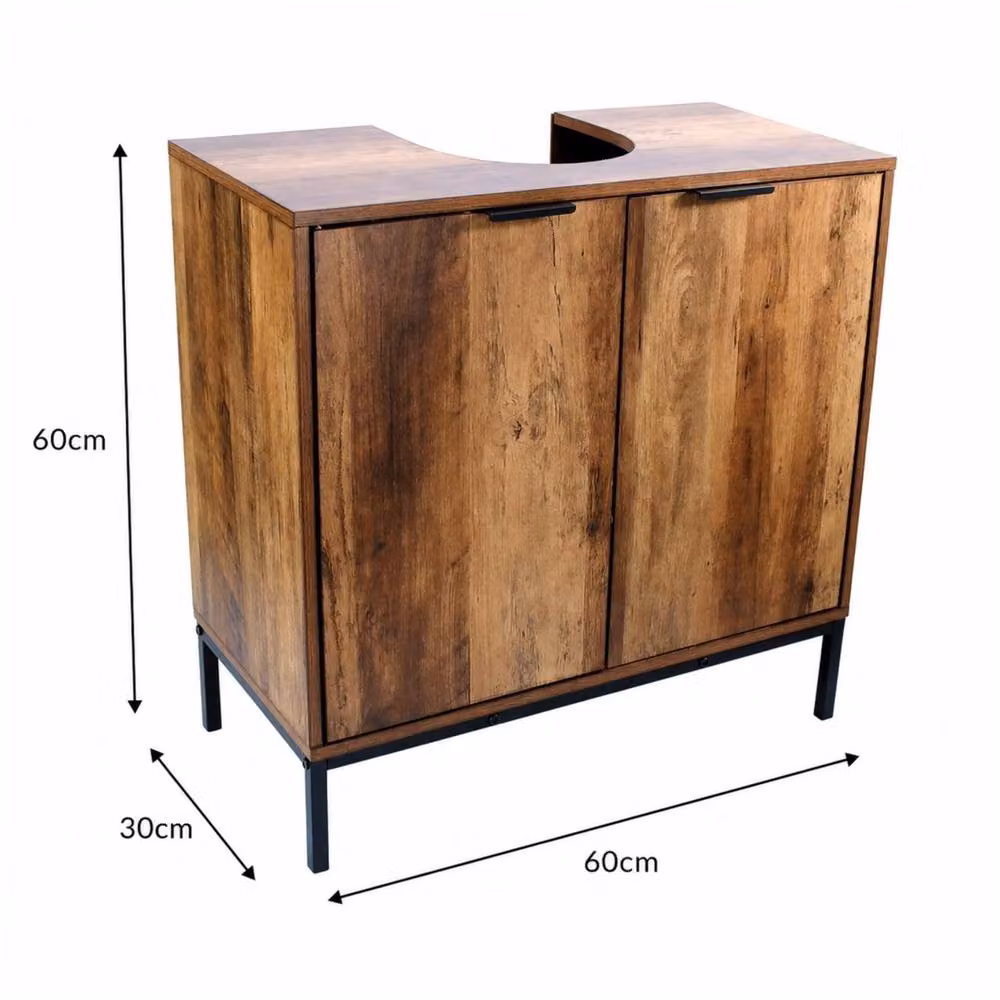 FORGEVIO Rustic Brown Freestanding Bathroom Under Sink Vanity Storage Cabinet with Hinged Doors – 2