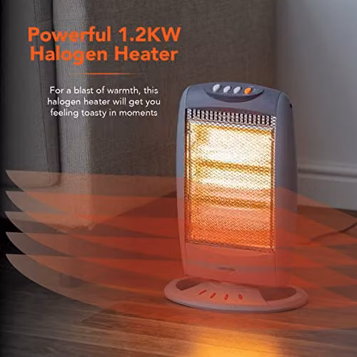 Warmlite 1200W Infrared Freestanding Halogen Heater with Tilt and Overheat Protection, Grey – 5