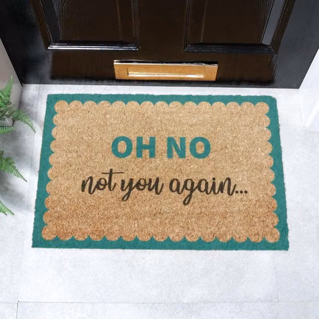 Artsy Mats Oh No Not You Again Blue Scallop Doormat in Brown, W: 60 cm, D: 40 cm