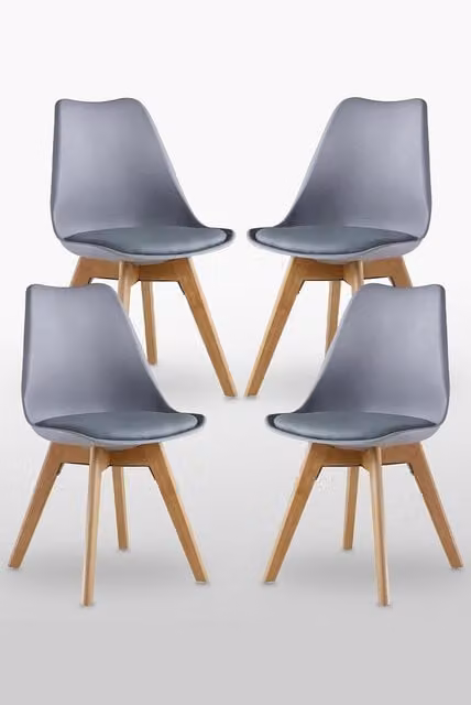 Life Interiors Set of 4 Scandinavian Dining Chairs with Grey Synthetic Leather Cushions and Solid Wood Legs – 1