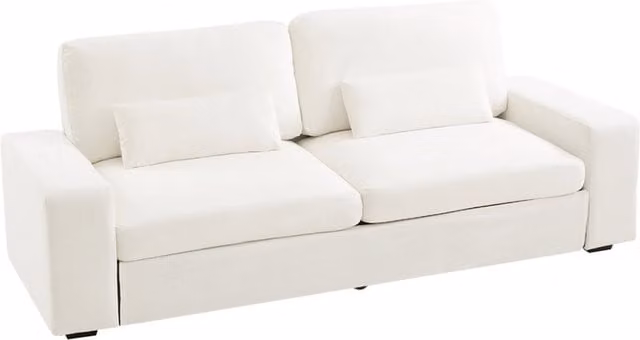 Livingandhome Luxury 2-Seater White Chenille Fabric Sofa with Scatter Cushions
