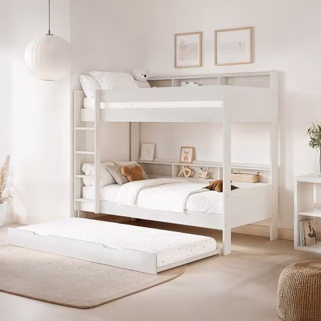 Noomi Bodie White Childrens Storage Bunk Bed with Side Compartments