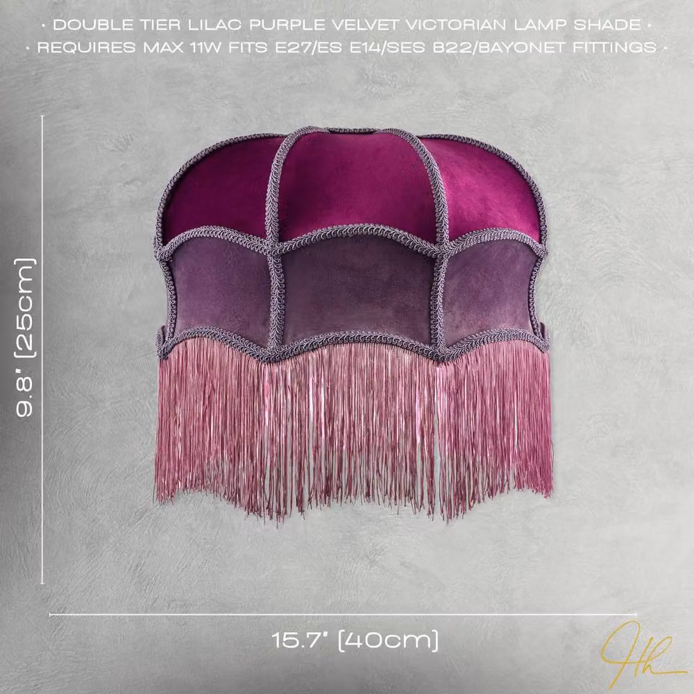 Happy Homewares Double Tier Victorian Velvet Lamp Shade with Tassels in Lilac and Purple – 6