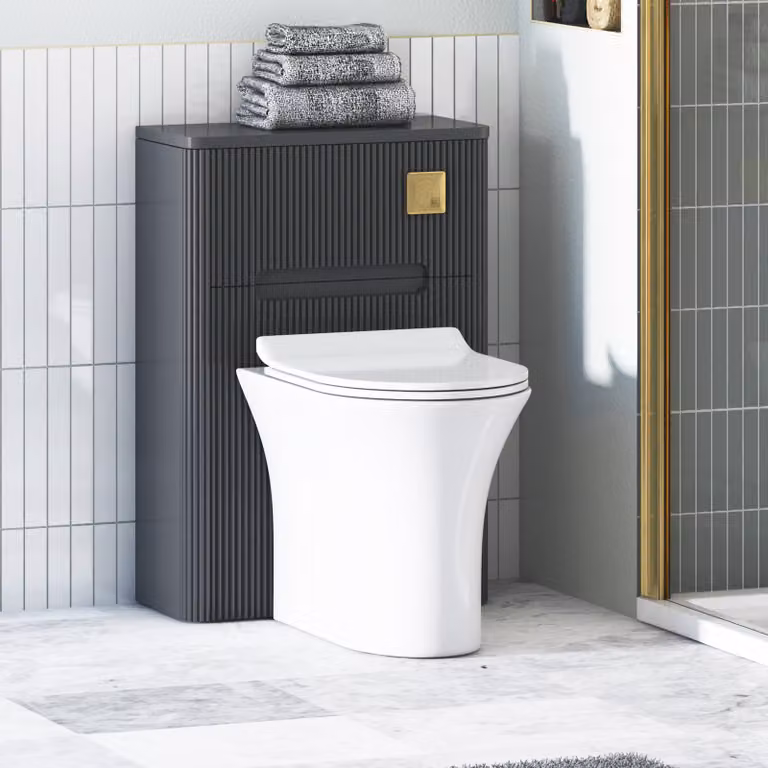 Avenza Matt Obsidian Black BTW WC Unit with Breeze Rimless Ceramic Toilet Pan, Slim Soft Close Seat and Cistern, W: 55 cm