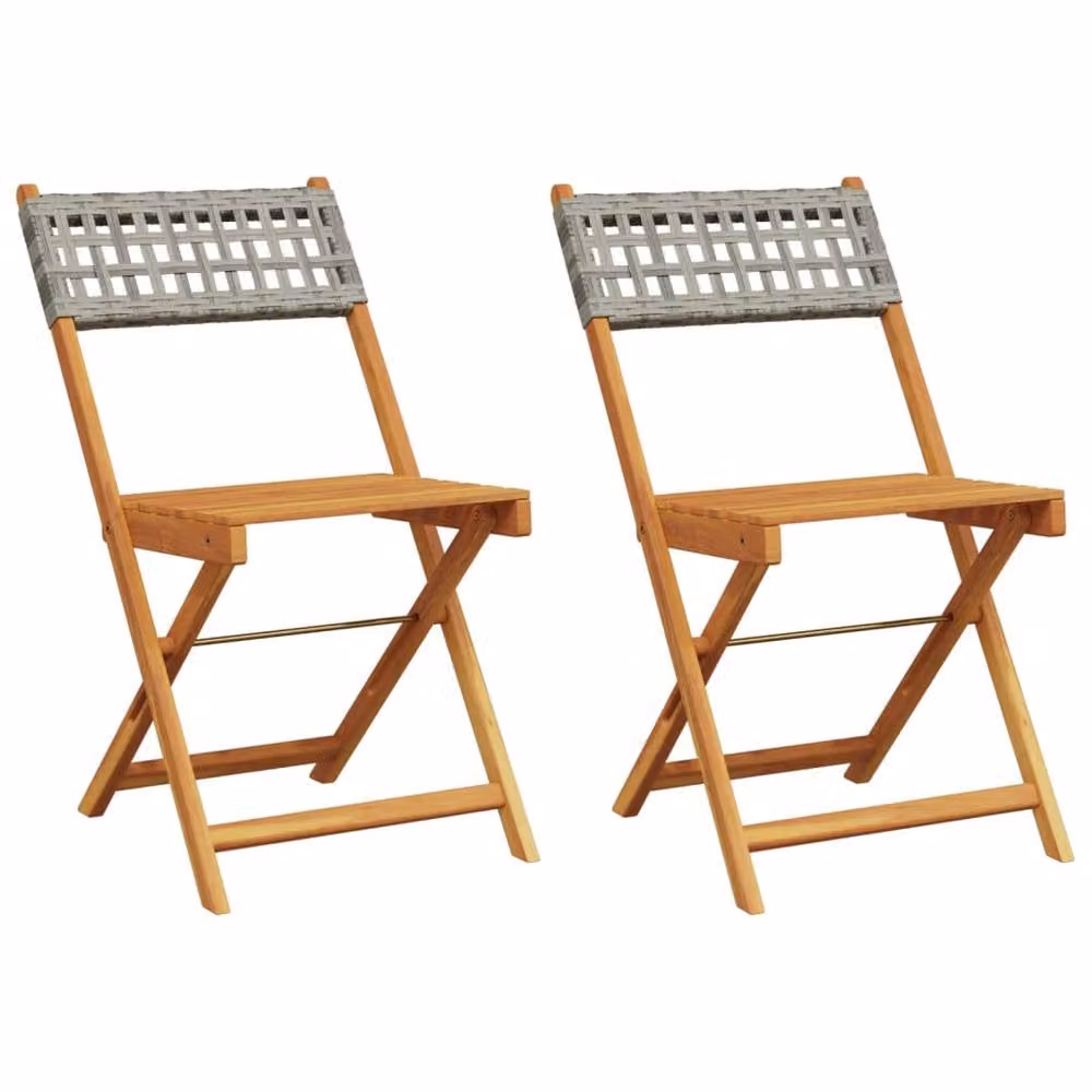 Berkfield Home Beautiful Bistro Chairs, Set of 2, Grey Acacia Wood and Poly Rattan – 2
