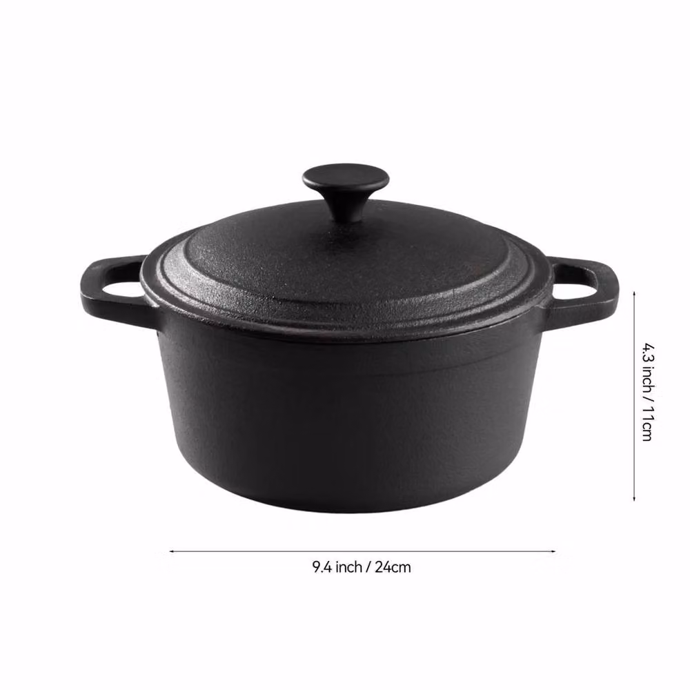 PAWNORA Black Uncoated Cast Iron Casserole Dish, W: 24 cm, H: 11 cm – 2