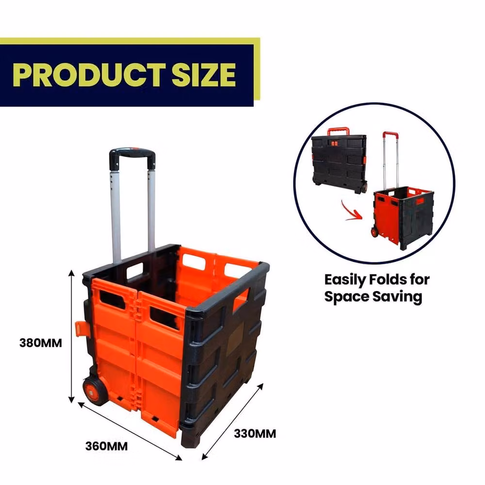 VOGREX Foldable Wheeled Boot Shopping Trolley Storage Crate in Orange, W/D/H: 38 x 36 x 33 cm – 2