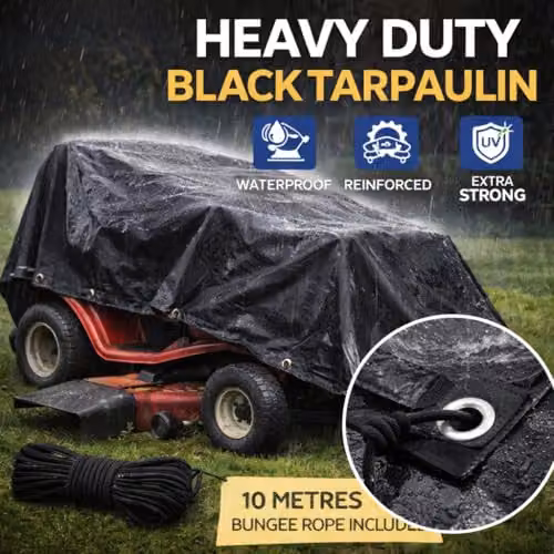 SolaDirect Heavy Duty Black Waterproof Tarpaulin with Bungee Rope, 5 x 5 m, 235 GSM – 6