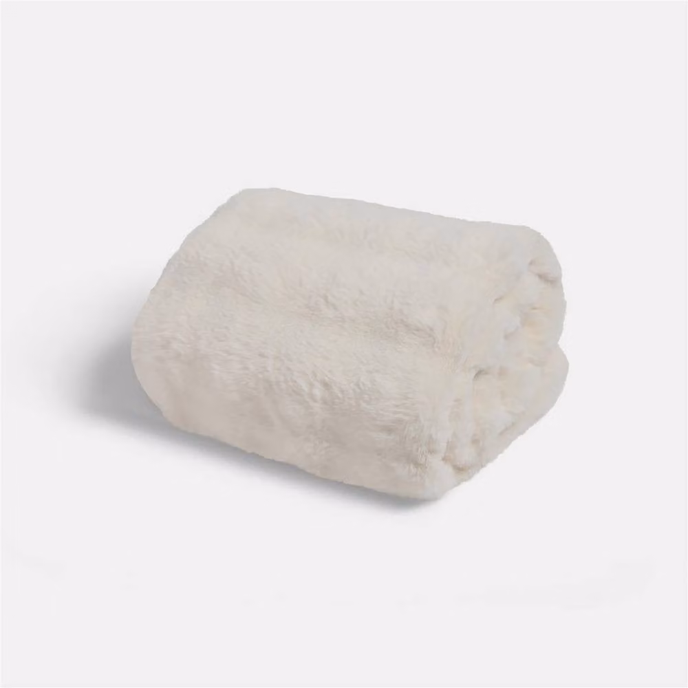 OHS Bubble Faux Fur Fleece Throw Blanket in Cream, W: 125 cm, D: 150 cm – 2