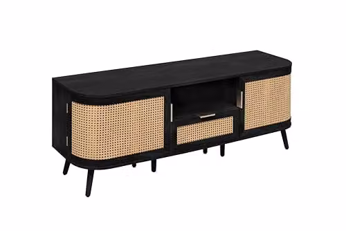 Birlea Noah Rattan and Wood 2 Door 1 Drawer TV Cabinet in Black