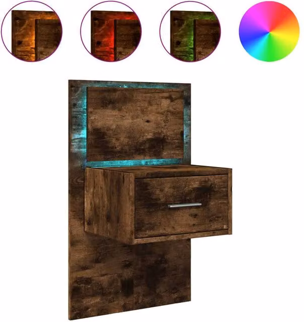 Berkfield Home Wall-mounted Bedside Cabinet with Integrated LED Lights in Smoked Oak Brown