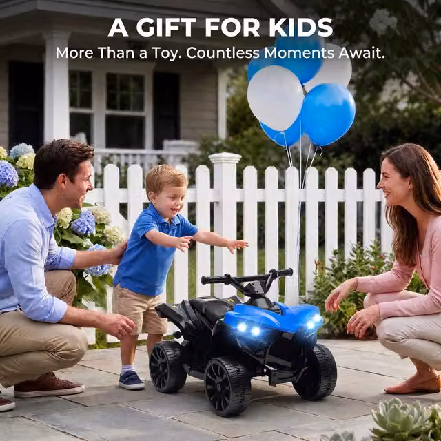 AIYAPLAY 6V Electric Ride on Kids ATV 4 Wheeler with Light and Sound, Blue