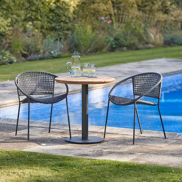 Pacific Lifestyle Black Outdoor Bistro Set with Acacia Wood Table and Chairs