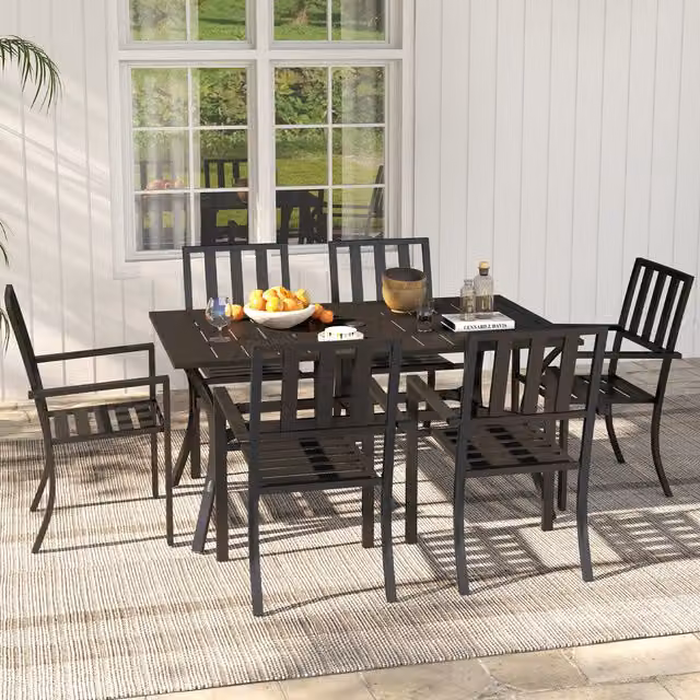 Outsunny 7 Piece Modern Patio Dining Set with Rectangular Glass Table and Chairs in Black