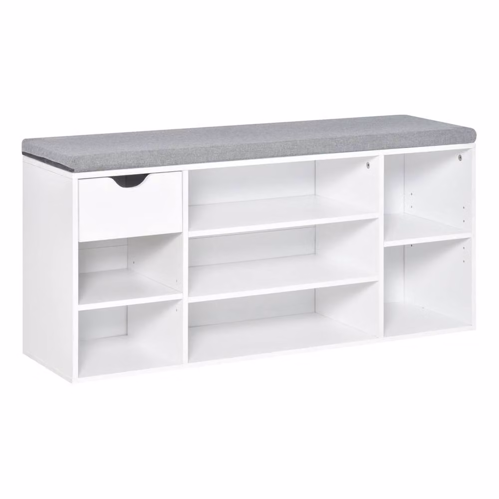 Wyld Haus White Cushioned Shoe Bench with 1 Drawer and 7 Adjustable Compartments – 2