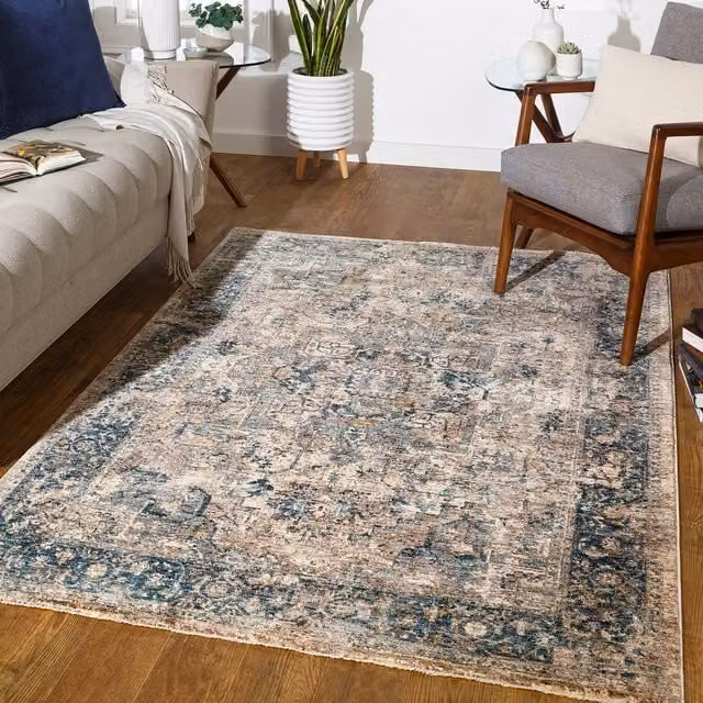 Livabliss Mirabel Vintage Boho Fringe Living and Dining Room Rug in Beige, Brown and Blue, W: 150 cm, D: 220 cm – 1
