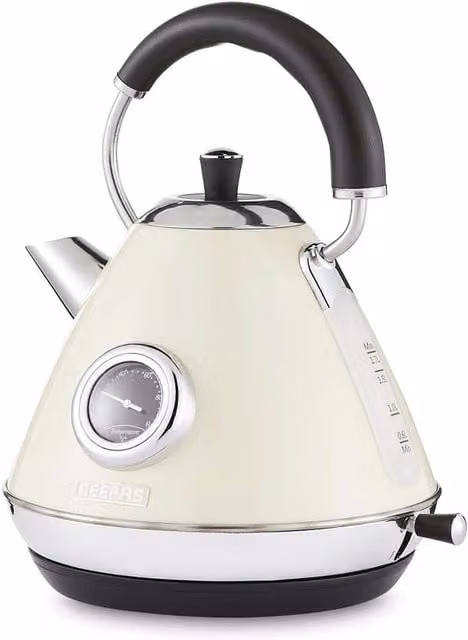 Geepas Retrovive 1.7L Stainless Steel Electric Kettle with Temperature Gauge and Auto Shut-Off in Beige – 1